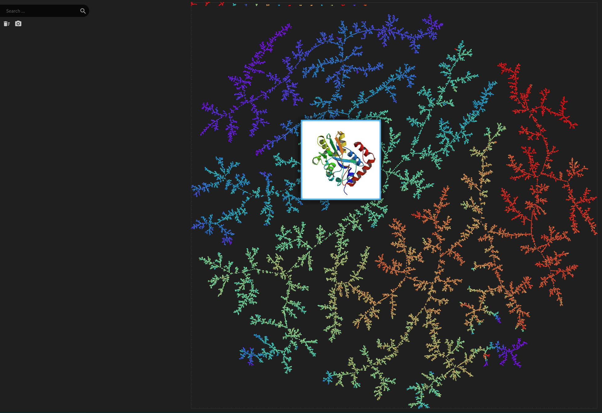 Protein DataBank proteins visualized as a graph / spanning tree using tmap.
